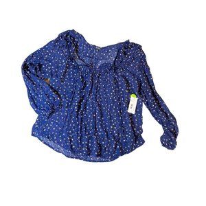 ANA Women's Floral Long Sleeve Blouse Blue Size Large